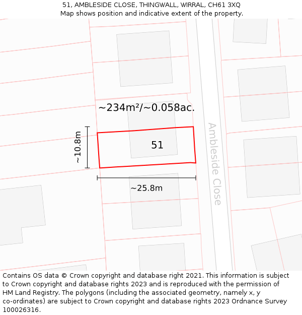 51, AMBLESIDE CLOSE, THINGWALL, WIRRAL, CH61 3XQ: Plot and title map