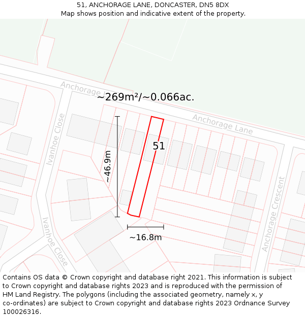 51, ANCHORAGE LANE, DONCASTER, DN5 8DX: Plot and title map