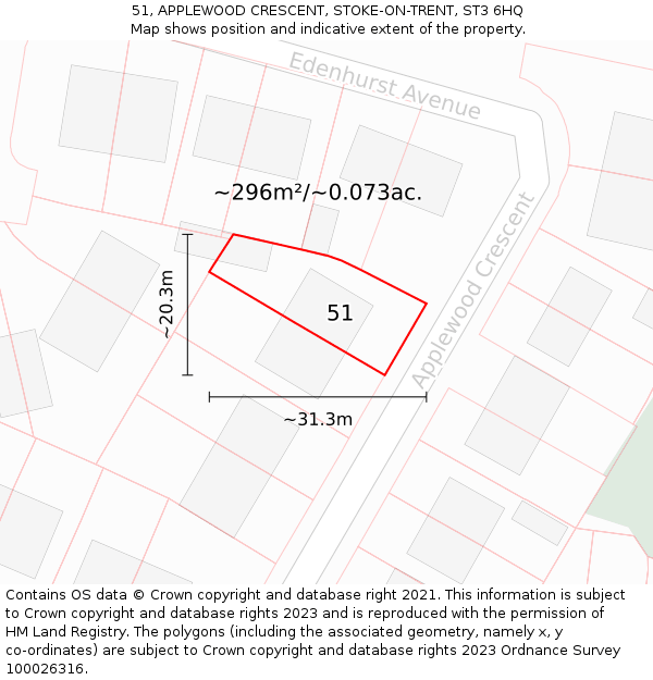 51, APPLEWOOD CRESCENT, STOKE-ON-TRENT, ST3 6HQ: Plot and title map