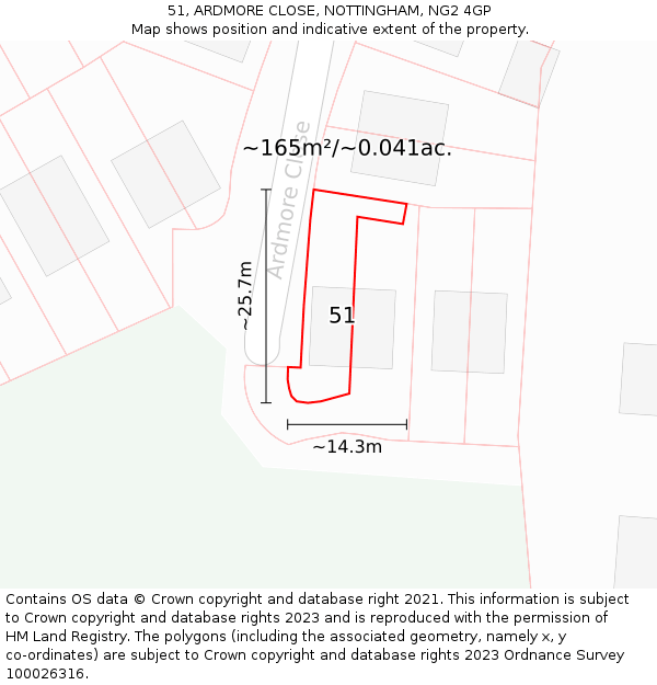 51, ARDMORE CLOSE, NOTTINGHAM, NG2 4GP: Plot and title map