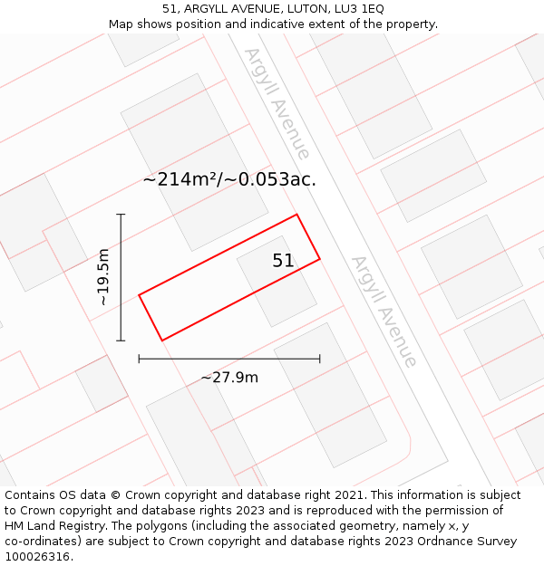 51, ARGYLL AVENUE, LUTON, LU3 1EQ: Plot and title map