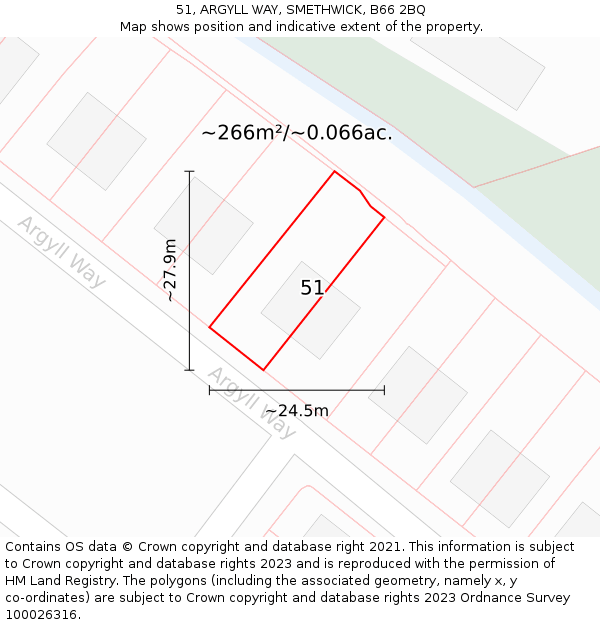 51, ARGYLL WAY, SMETHWICK, B66 2BQ: Plot and title map