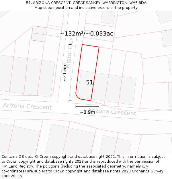 51, ARIZONA CRESCENT, GREAT SANKEY, WARRINGTON, WA5 8DA: Plot and title map