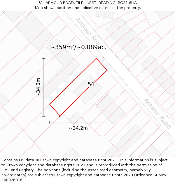 51, ARMOUR ROAD, TILEHURST, READING, RG31 6HA: Plot and title map