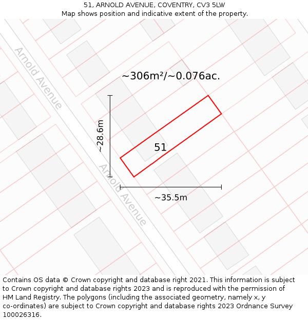 51, ARNOLD AVENUE, COVENTRY, CV3 5LW: Plot and title map