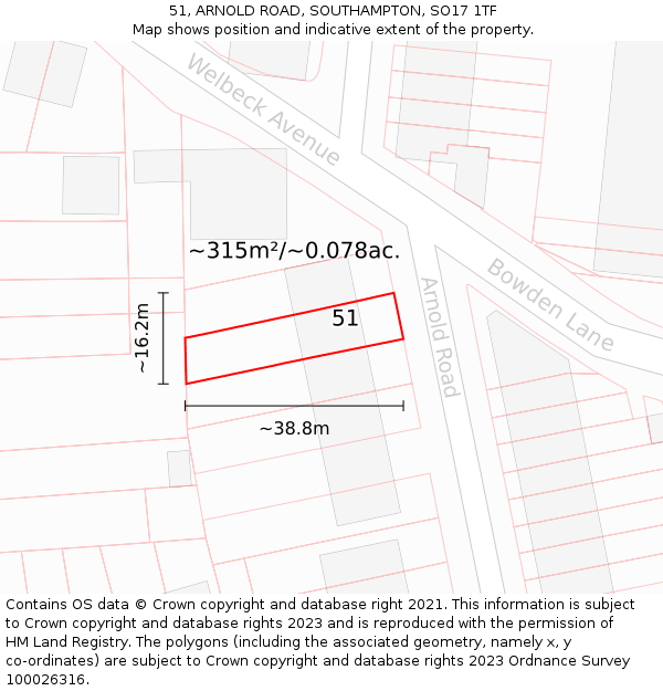 51, ARNOLD ROAD, SOUTHAMPTON, SO17 1TF: Plot and title map