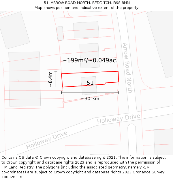51, ARROW ROAD NORTH, REDDITCH, B98 8NN: Plot and title map