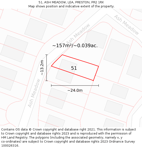 51, ASH MEADOW, LEA, PRESTON, PR2 1RX: Plot and title map
