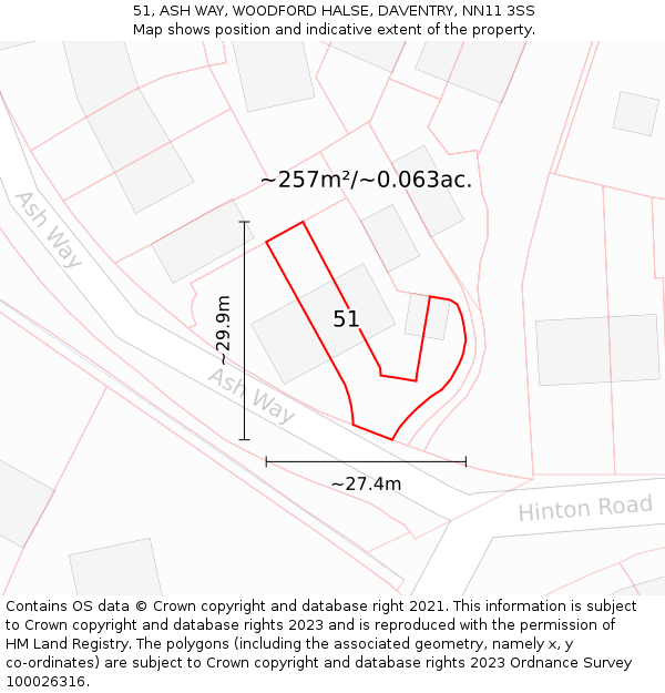 51, ASH WAY, WOODFORD HALSE, DAVENTRY, NN11 3SS: Plot and title map