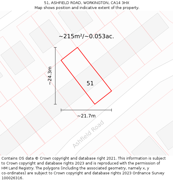 51, ASHFIELD ROAD, WORKINGTON, CA14 3HX: Plot and title map