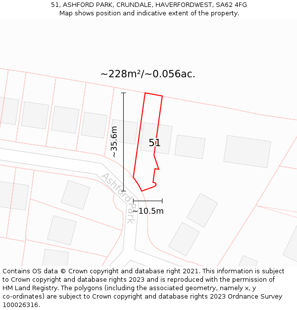 51, ASHFORD PARK, CRUNDALE, HAVERFORDWEST, SA62 4FG: Plot and title map