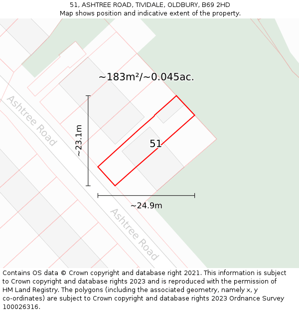 51, ASHTREE ROAD, TIVIDALE, OLDBURY, B69 2HD: Plot and title map