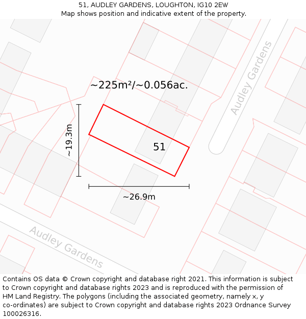 51, AUDLEY GARDENS, LOUGHTON, IG10 2EW: Plot and title map