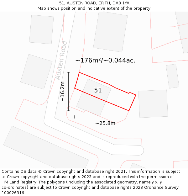 51, AUSTEN ROAD, ERITH, DA8 1YA: Plot and title map