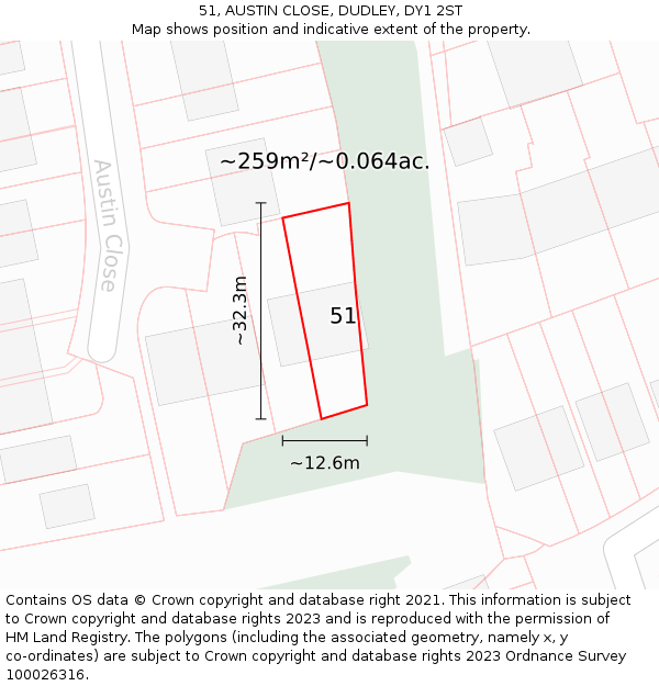 51, AUSTIN CLOSE, DUDLEY, DY1 2ST: Plot and title map