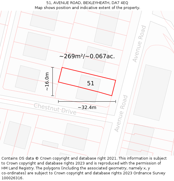 51, AVENUE ROAD, BEXLEYHEATH, DA7 4EQ: Plot and title map