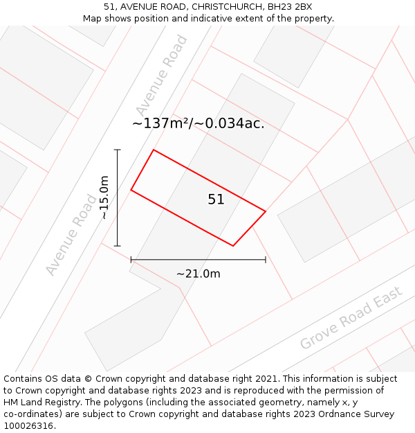 51, AVENUE ROAD, CHRISTCHURCH, BH23 2BX: Plot and title map