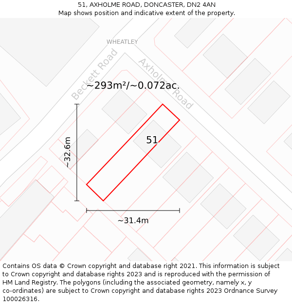 51, AXHOLME ROAD, DONCASTER, DN2 4AN: Plot and title map