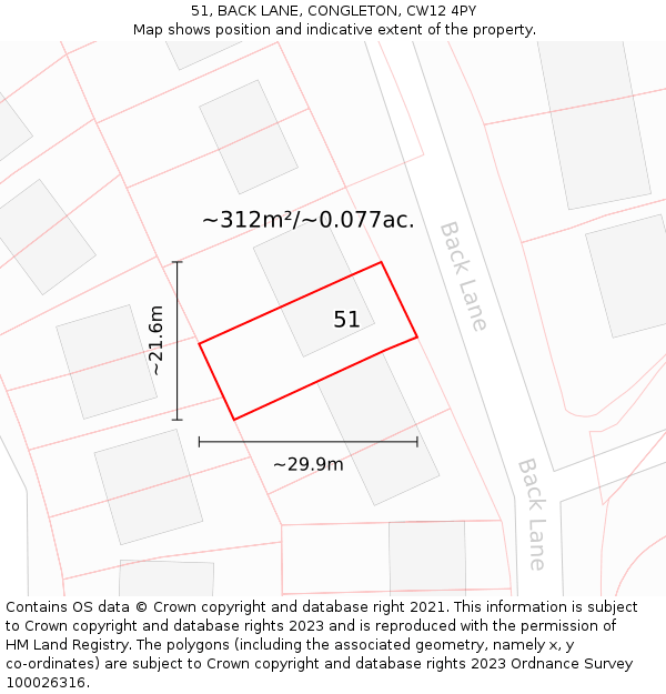 51, BACK LANE, CONGLETON, CW12 4PY: Plot and title map