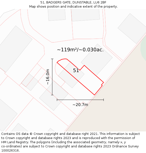 51, BADGERS GATE, DUNSTABLE, LU6 2BF: Plot and title map