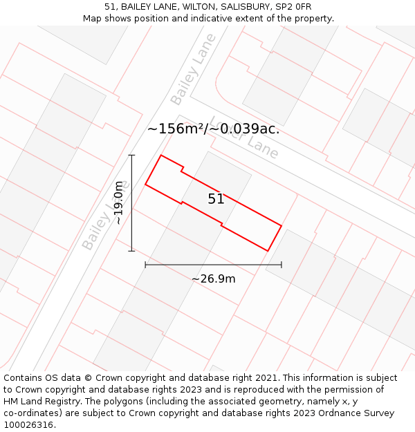 51, BAILEY LANE, WILTON, SALISBURY, SP2 0FR: Plot and title map
