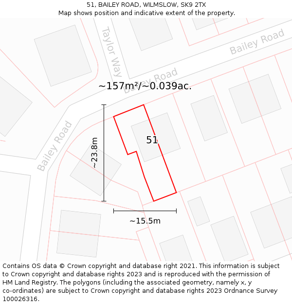 51, BAILEY ROAD, WILMSLOW, SK9 2TX: Plot and title map