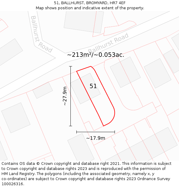 51, BALLHURST, BROMYARD, HR7 4EF: Plot and title map