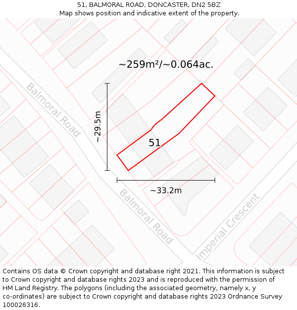 51, BALMORAL ROAD, DONCASTER, DN2 5BZ: Plot and title map