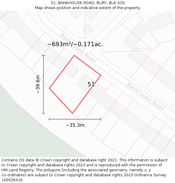 51, BANKHOUSE ROAD, BURY, BL8 1DS: Plot and title map