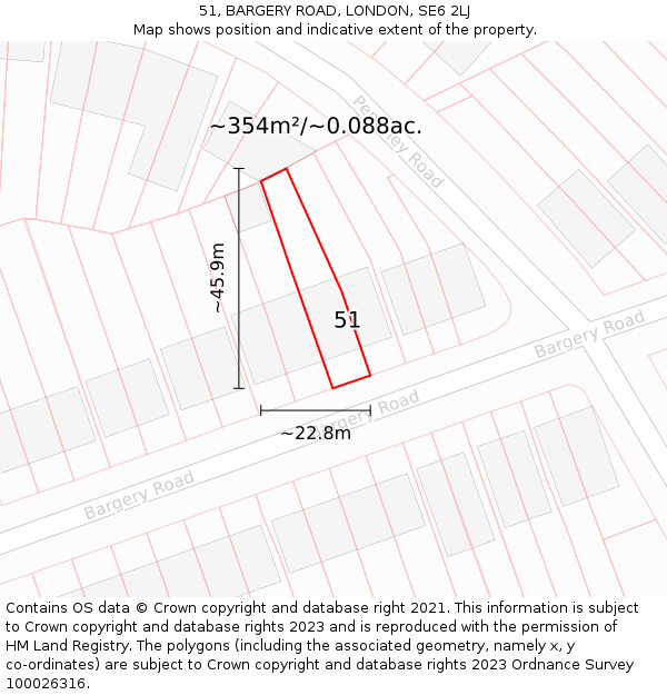51, BARGERY ROAD, LONDON, SE6 2LJ: Plot and title map