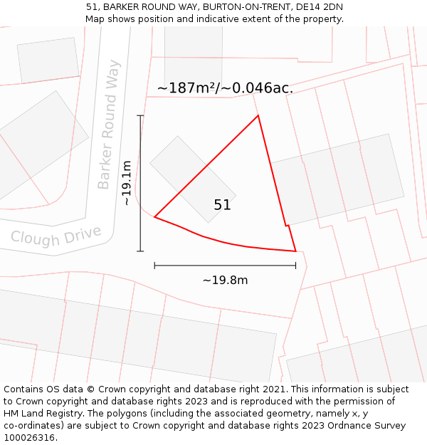 51, BARKER ROUND WAY, BURTON-ON-TRENT, DE14 2DN: Plot and title map