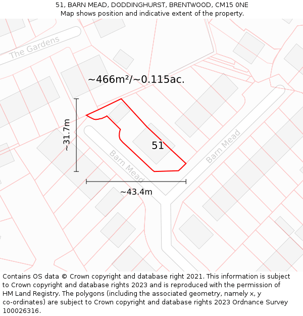 51, BARN MEAD, DODDINGHURST, BRENTWOOD, CM15 0NE: Plot and title map