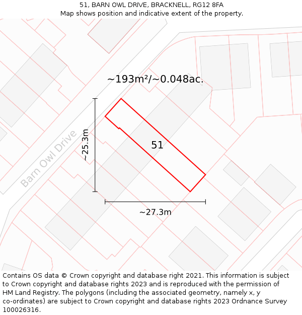 51, BARN OWL DRIVE, BRACKNELL, RG12 8FA: Plot and title map