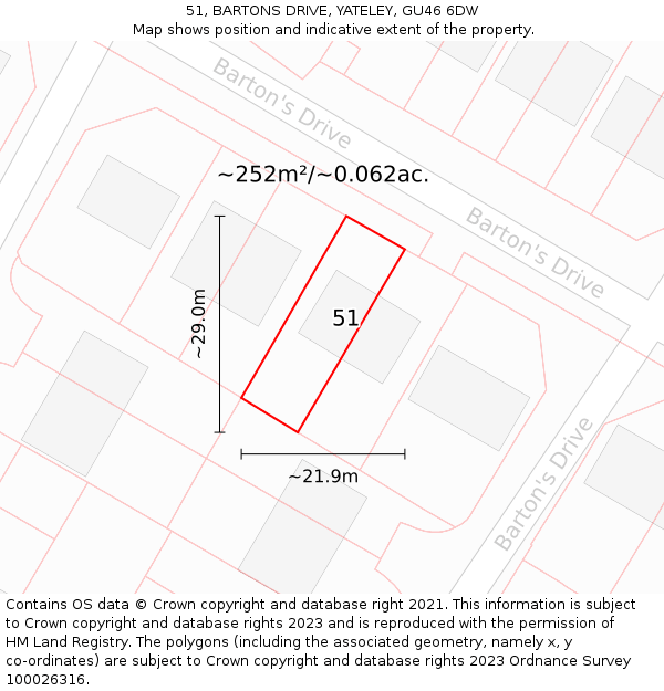51, BARTONS DRIVE, YATELEY, GU46 6DW: Plot and title map