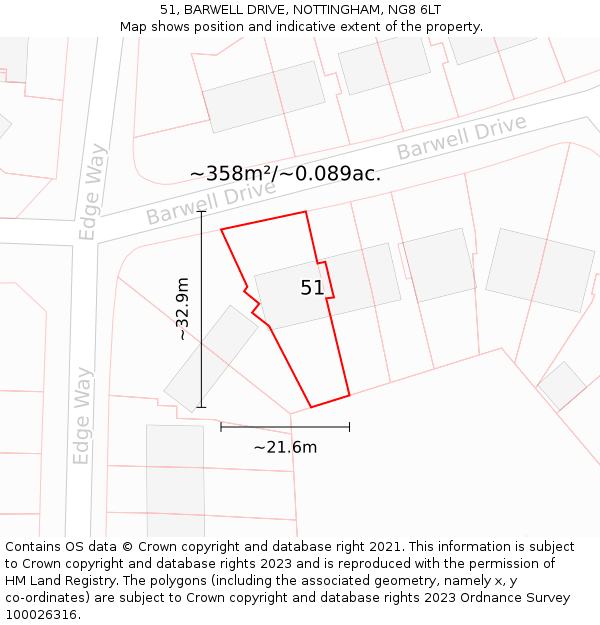 51, BARWELL DRIVE, NOTTINGHAM, NG8 6LT: Plot and title map