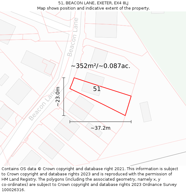 51, BEACON LANE, EXETER, EX4 8LJ: Plot and title map