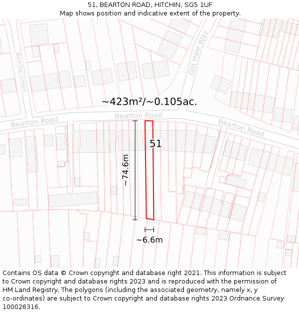 51, BEARTON ROAD, HITCHIN, SG5 1UF: Plot and title map