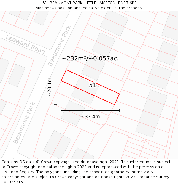 51, BEAUMONT PARK, LITTLEHAMPTON, BN17 6PF: Plot and title map