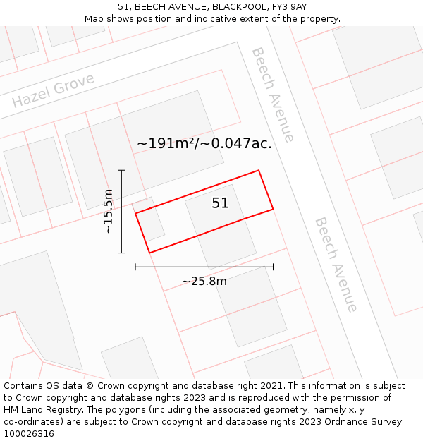 51, BEECH AVENUE, BLACKPOOL, FY3 9AY: Plot and title map