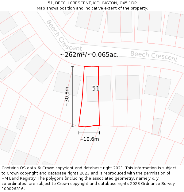 51, BEECH CRESCENT, KIDLINGTON, OX5 1DP: Plot and title map