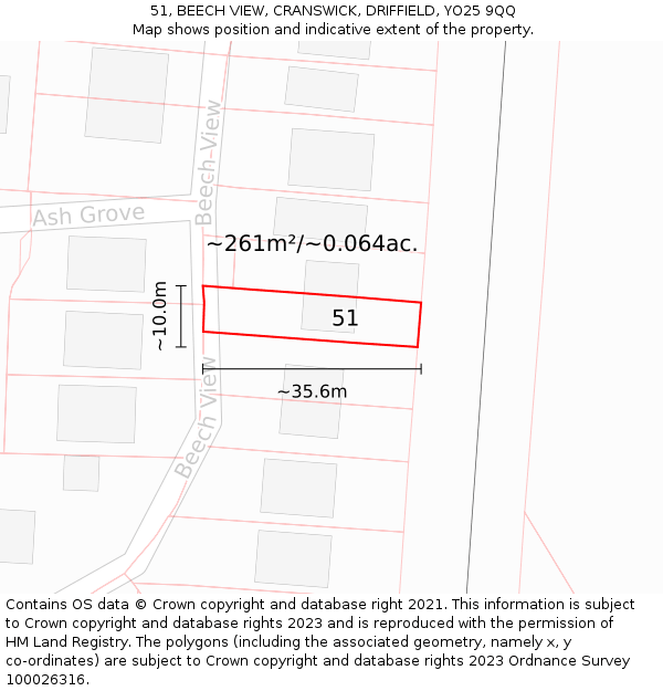 51, BEECH VIEW, CRANSWICK, DRIFFIELD, YO25 9QQ: Plot and title map