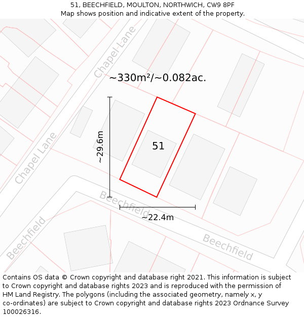 51, BEECHFIELD, MOULTON, NORTHWICH, CW9 8PF: Plot and title map