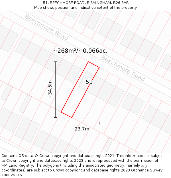 51, BEECHMORE ROAD, BIRMINGHAM, B26 3AR: Plot and title map