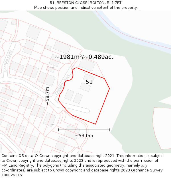 51, BEESTON CLOSE, BOLTON, BL1 7RT: Plot and title map