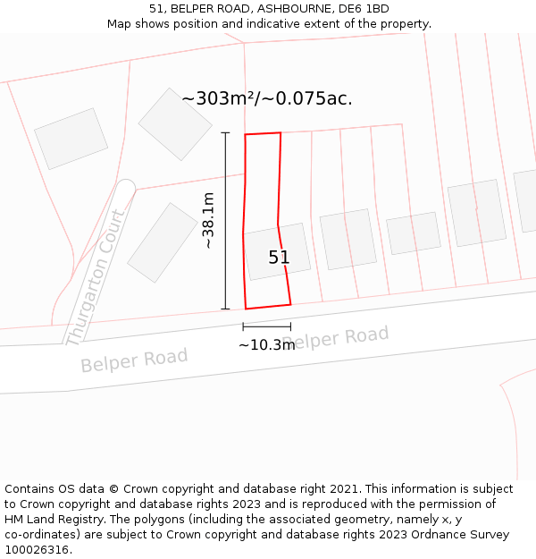 51, BELPER ROAD, ASHBOURNE, DE6 1BD: Plot and title map