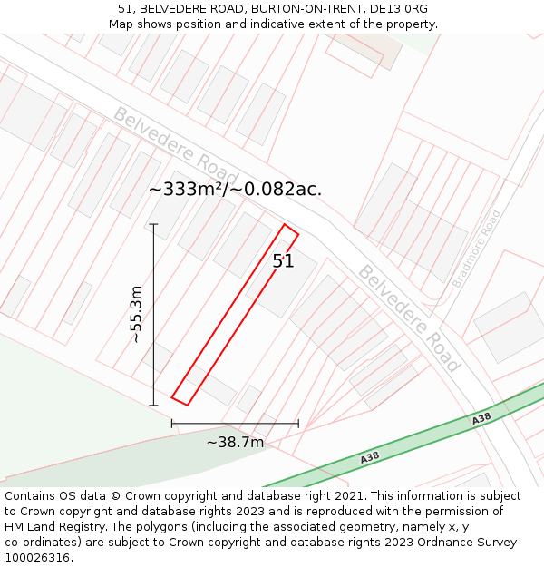 51, BELVEDERE ROAD, BURTON-ON-TRENT, DE13 0RG: Plot and title map