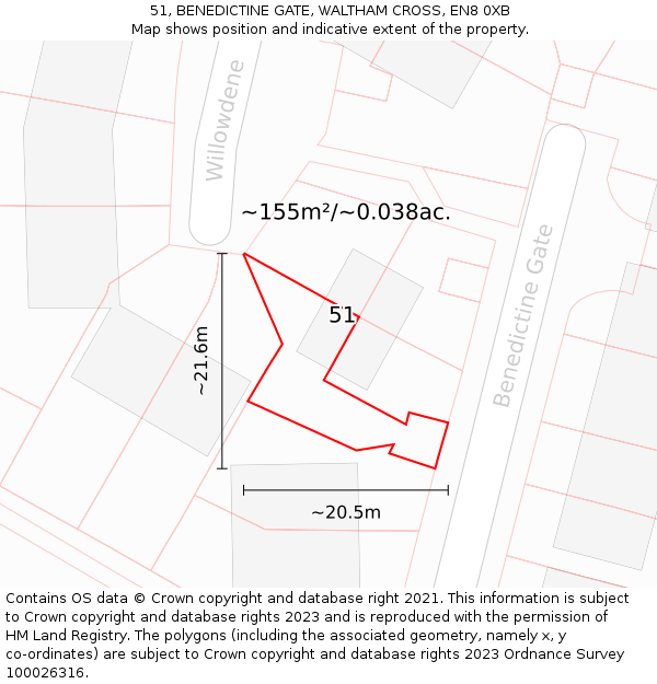 51, BENEDICTINE GATE, WALTHAM CROSS, EN8 0XB: Plot and title map
