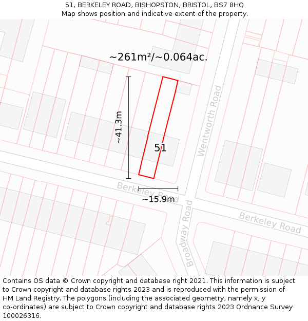51, BERKELEY ROAD, BISHOPSTON, BRISTOL, BS7 8HQ: Plot and title map