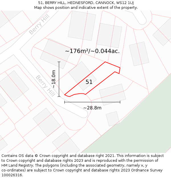 51, BERRY HILL, HEDNESFORD, CANNOCK, WS12 1UJ: Plot and title map