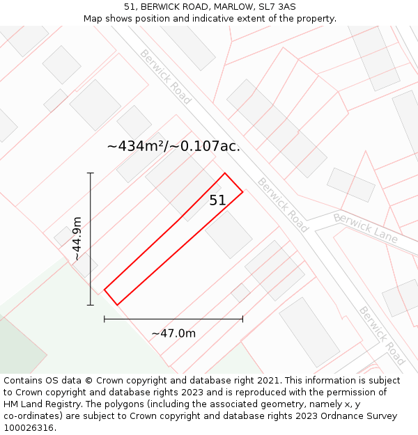 51, BERWICK ROAD, MARLOW, SL7 3AS: Plot and title map